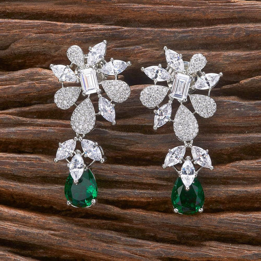 Cz Classic Earring With Rhodium Plating green blue diamonds