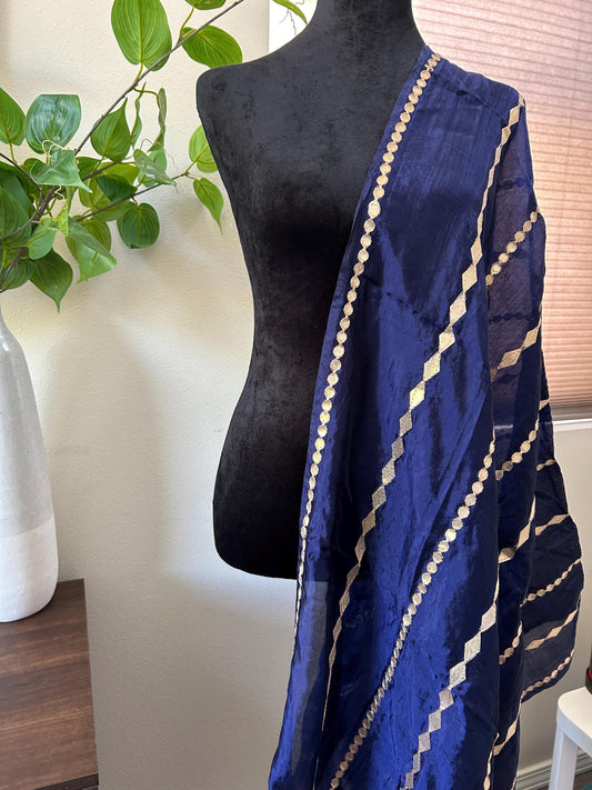 Raw silk Dupatta Stole with Gotta Patti Work and danglers