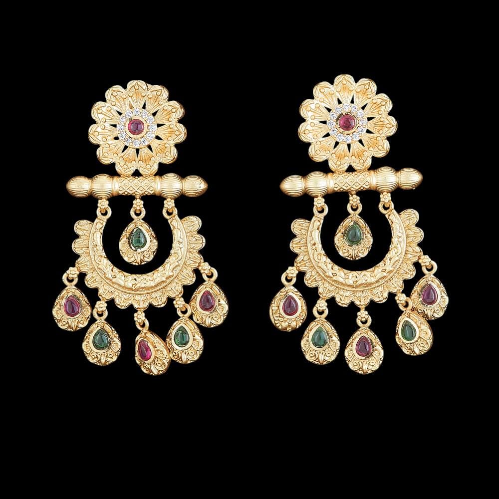 Antique gold finished ruby and emerald stone finish earrings