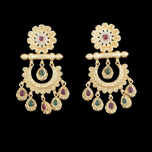 Antique gold finished ruby and emerald stone finish earrings