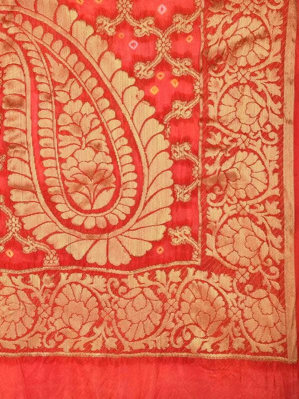 Pink & Red Banarasi Bandhej Gharchola Silk Dupatta