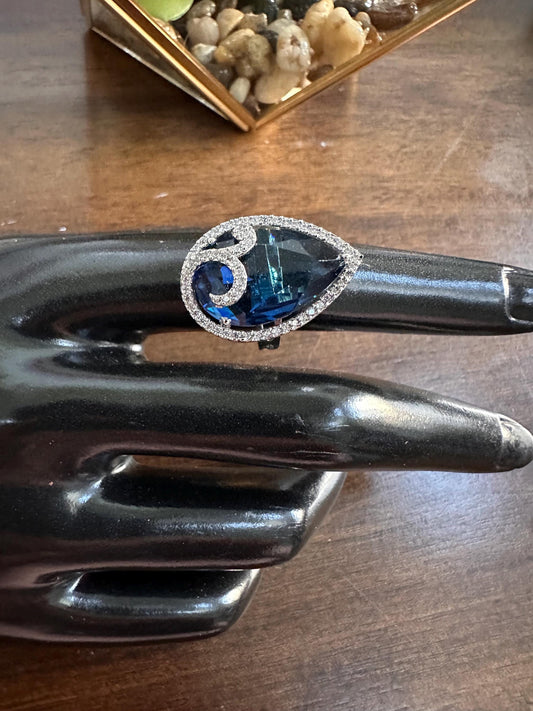 Cubic Zirconia Adjustable finger Ring With Rhodium Plating green blue diamonds trendy