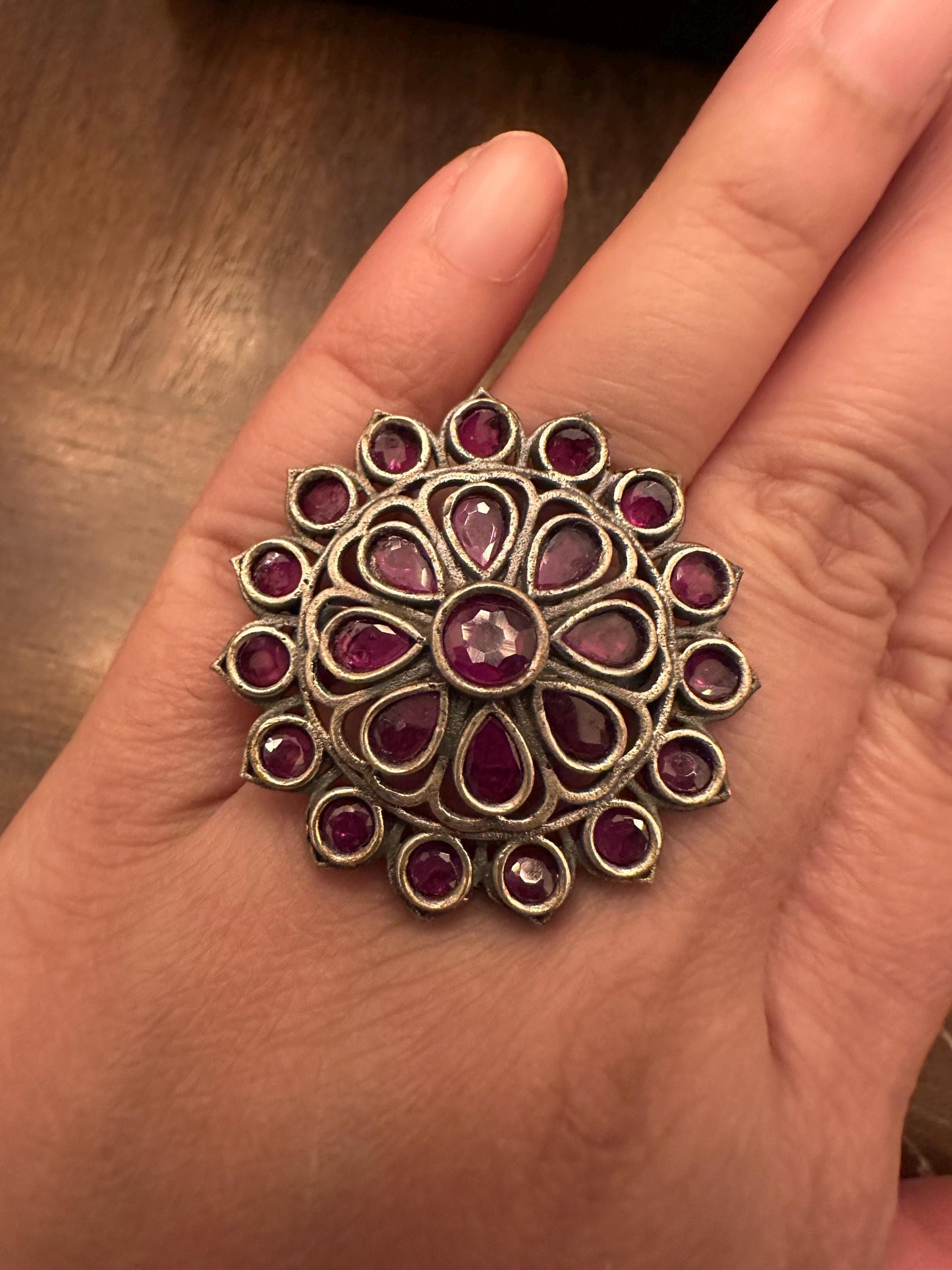 German silver rings adjustable silver with gem stones