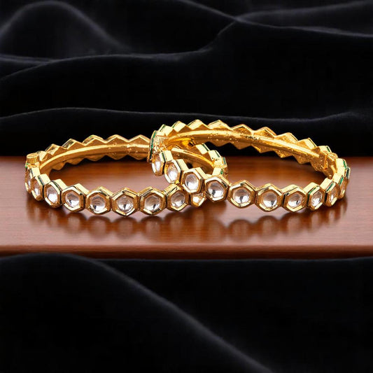 Kundan bangles gold polished openable hexagon shaped