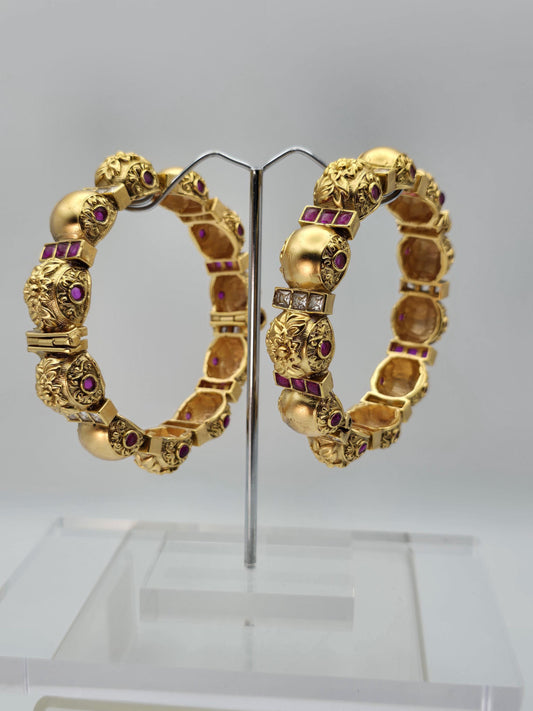 2.4 size Antique gold polished jadau bangles openable lock