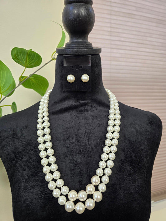 Nita Ambani inspired Long layered Pearl necklace set 2 layers