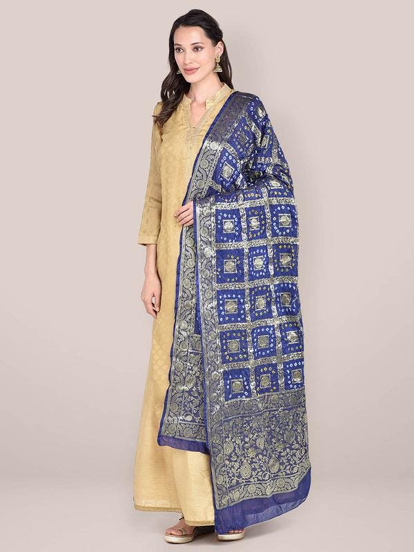Navy Blue Banarasi Bandhej Gharchola Silk Dupatta