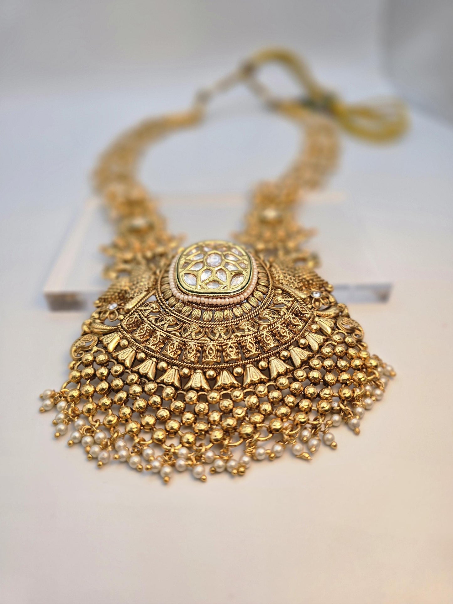 Rajwadi polki necklace set long, adjustable gold polished chunky statement