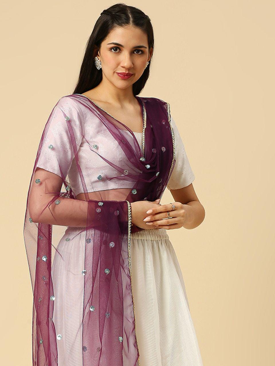 Net fabric Dupatta Stole with Gotta Patti Work delicate edge and sequin buttas work lightweight