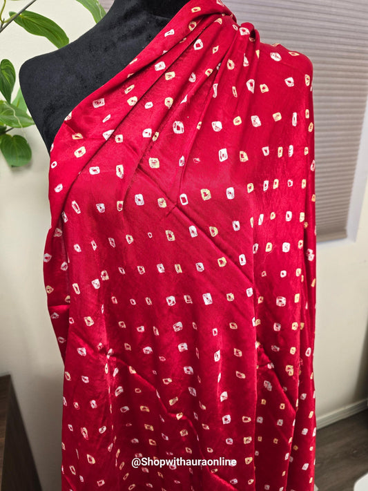 Pure Gajji silk soft handmade handwork Bandhani dupatta stole
