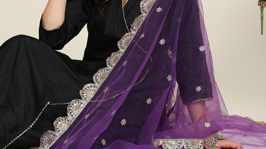 Embroidered Net Dupatta with Scallops stole