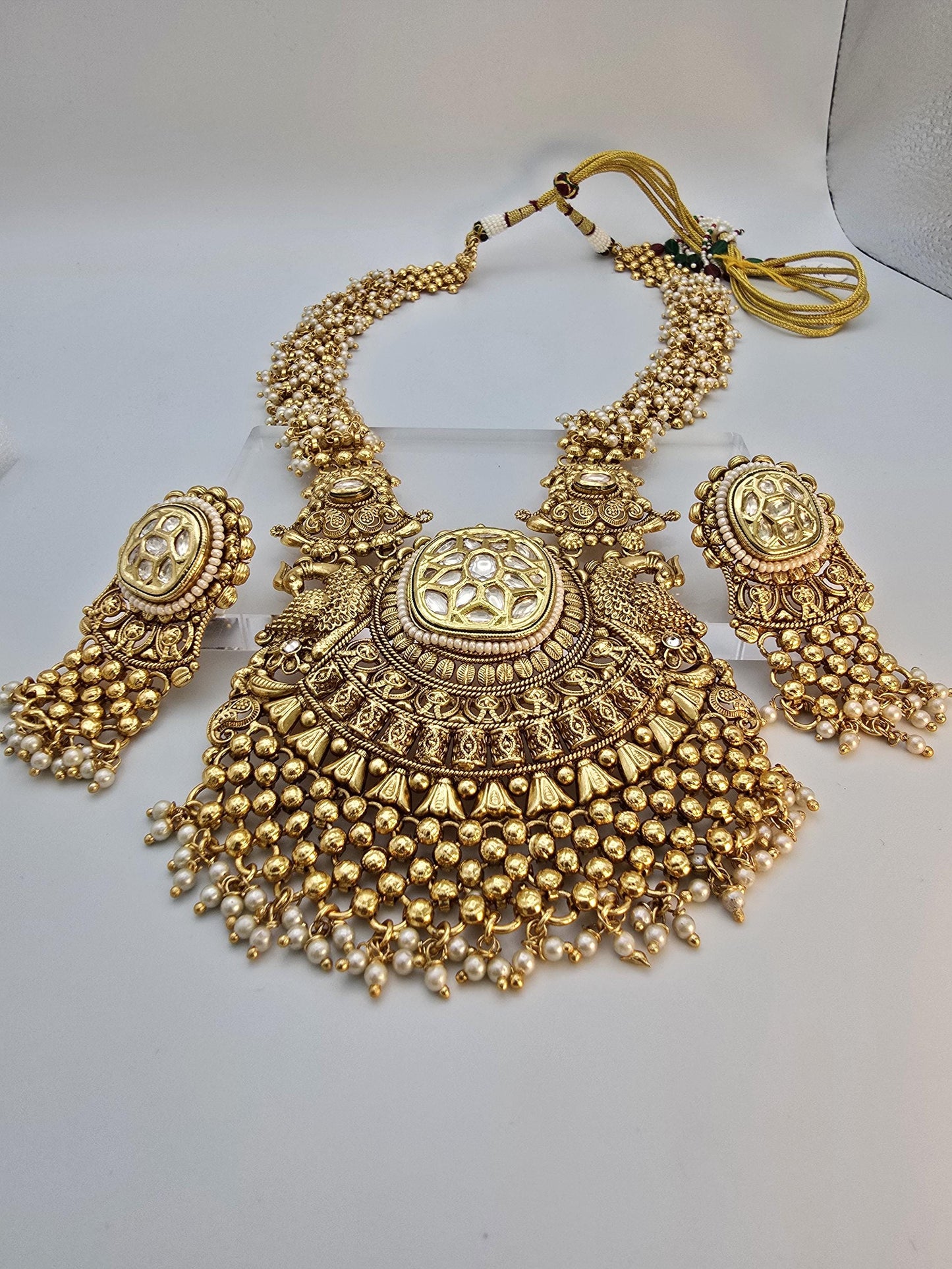 Rajwadi polki necklace set long, adjustable gold polished chunky statement