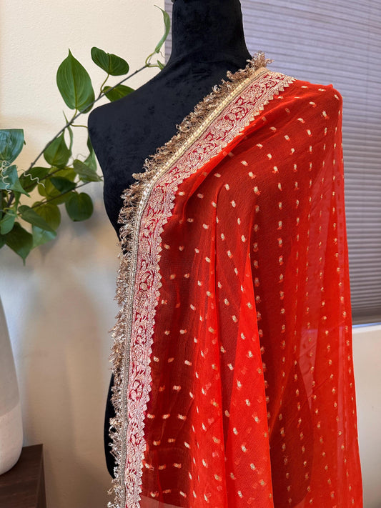 Banarasi Pure Chiffon Handwoven Dupatta stole with lacework