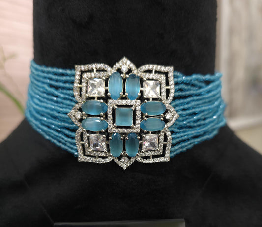 choker NECKLACE ONLY with American diamonds, adjustable gold polished