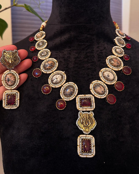 Premium necklace set with doublet stones and  American diamonds, adjustable gold polished sabyasachi inspired pastel