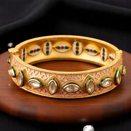 2.4 size rajwadi style single kada with openable lock, antique gold polished