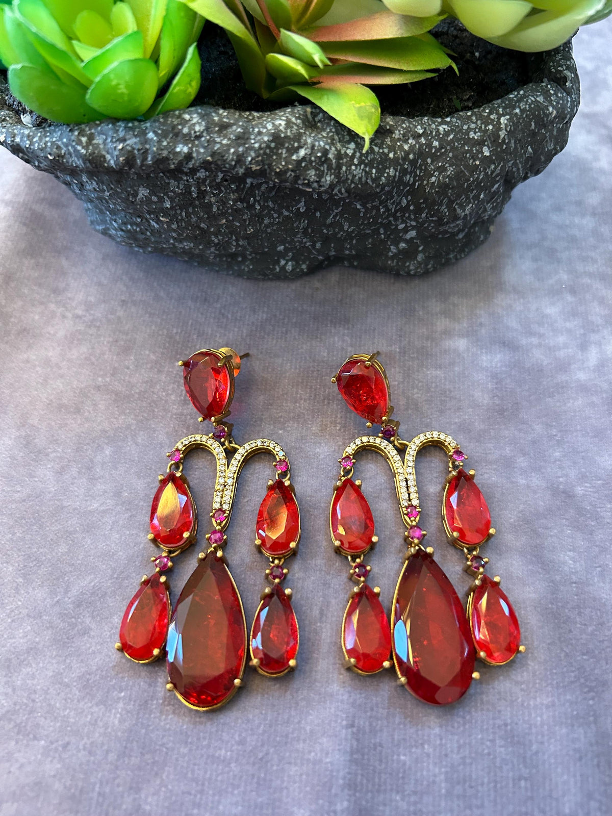 American Diamonds Earring With gold polished chandelier earrings trendy