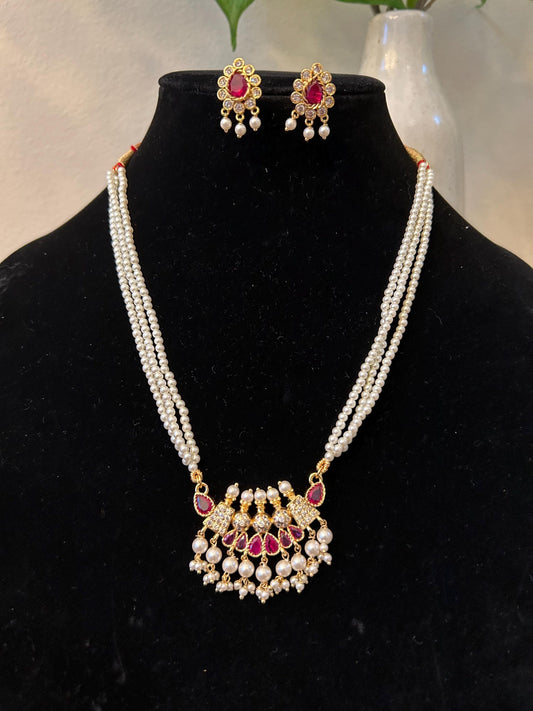 Maharashtrian tanmani small necklace set adjustable gold polished
