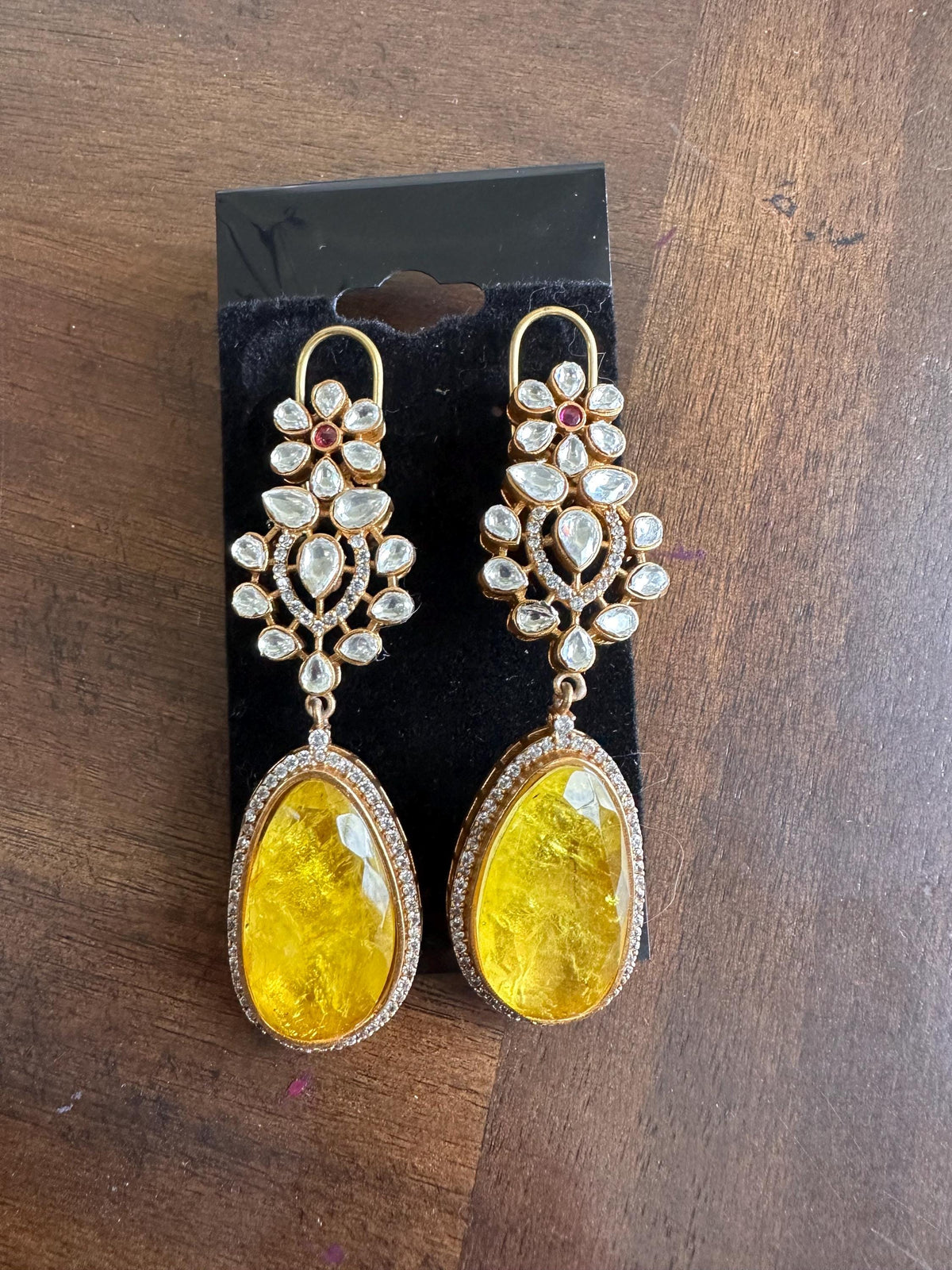 Polki Long Dangle Earrings: American Diamond Doublet Stone