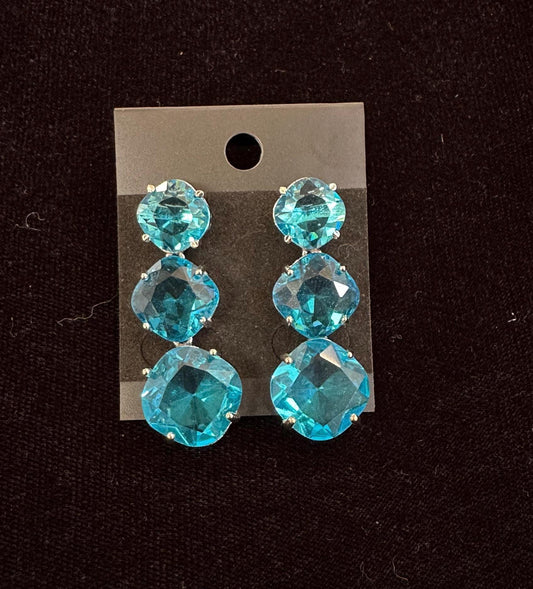 Teal American Diamond Dangle Earrings: Alloy Jewelry