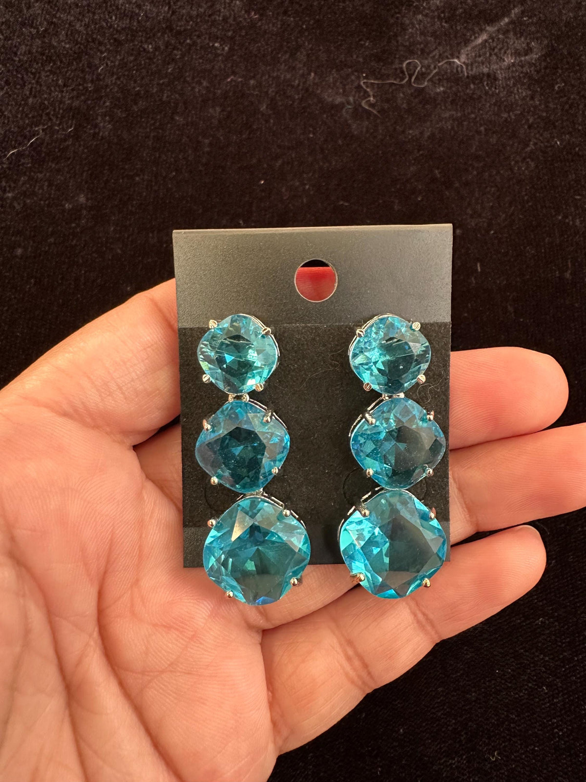 Teal American Diamond Dangle Earrings: Alloy Jewelry