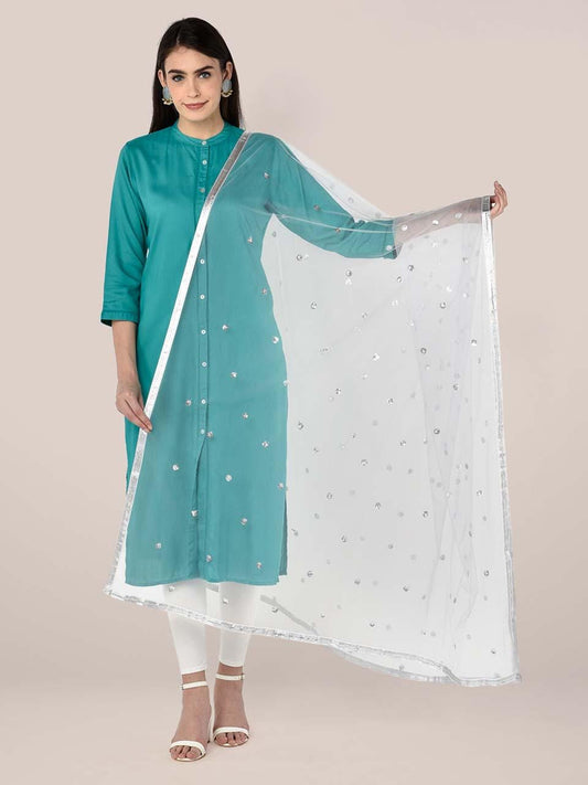 Silver Embellished Net Dupatta shawl stole