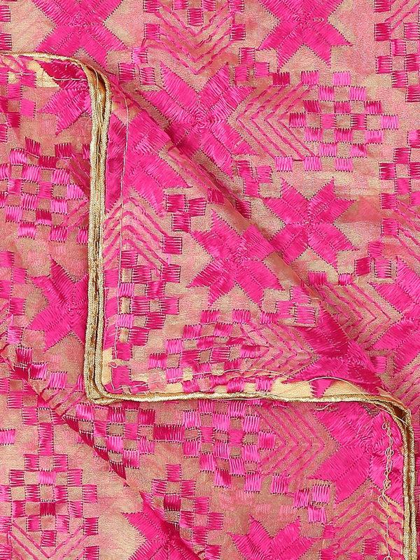 Women's Embroidered Organza Dupatta with Red Phulkari Embroidery stole