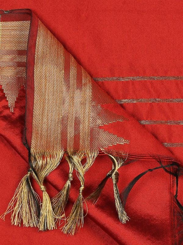Banarasi Silk Dupatta with Temple Border Wine/Coral color stole