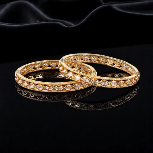 Kundan bangles gold polished eye shaped