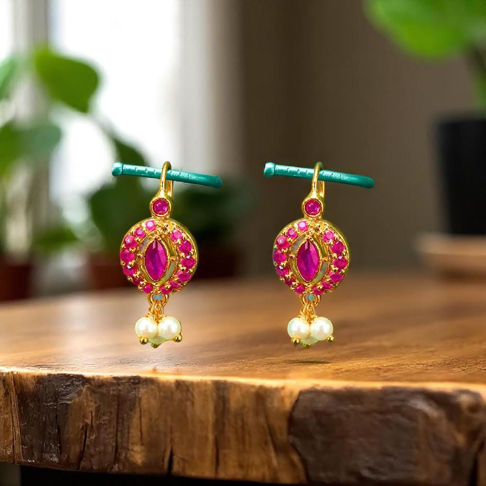 Maharashtrian Bugdi: Ruby Gold Plated Earrings