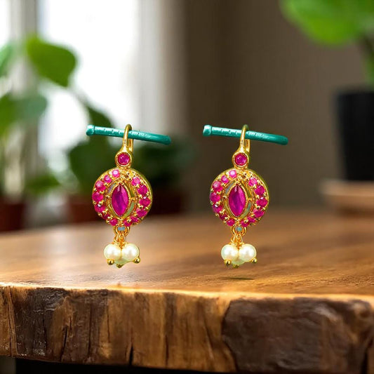 Maharashtrian Bugdi: Ruby Gold Plated Earrings
