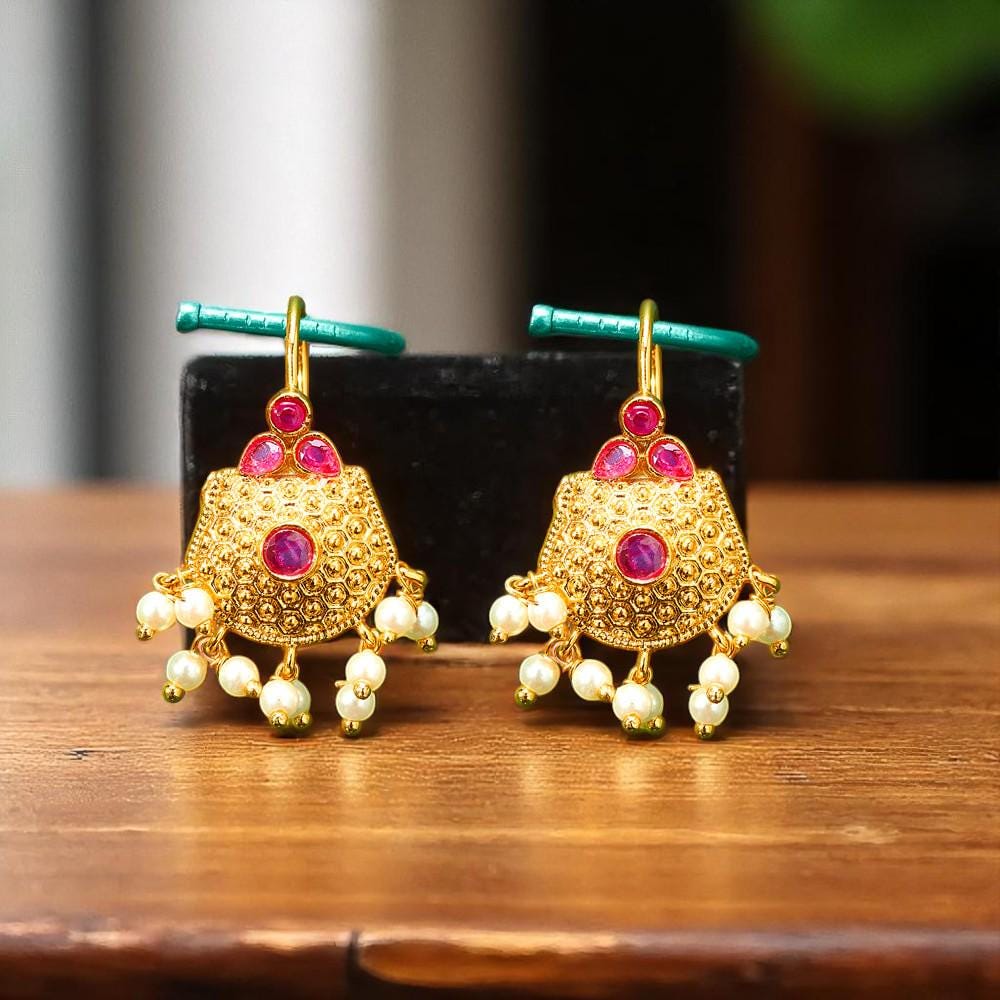 Maharashtrian Bugdi: Ruby Gold Plated Earrings