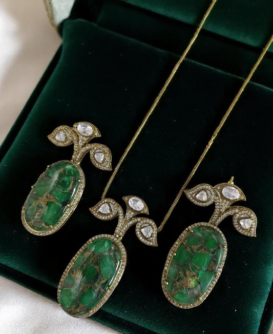polki chain pendant necklace set antique gold finished