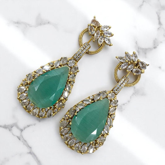 CZ earrings chunky gold polished