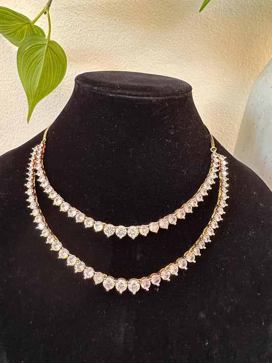 American Diamonds zirconia double layered necklace two tone gold polished layered trendy real diamond lookalike