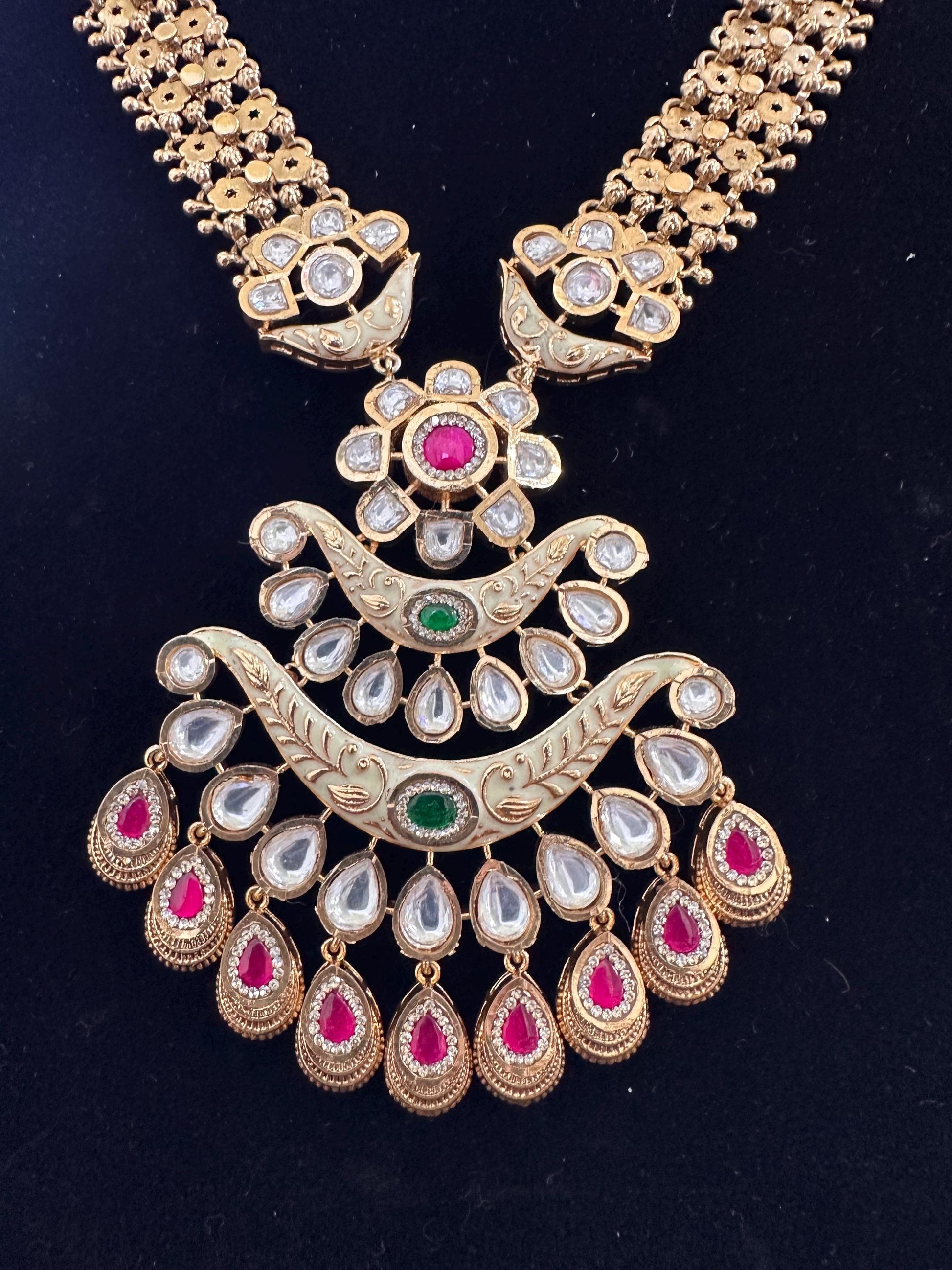 Rajwadi necklace set long, adjustable gold polished