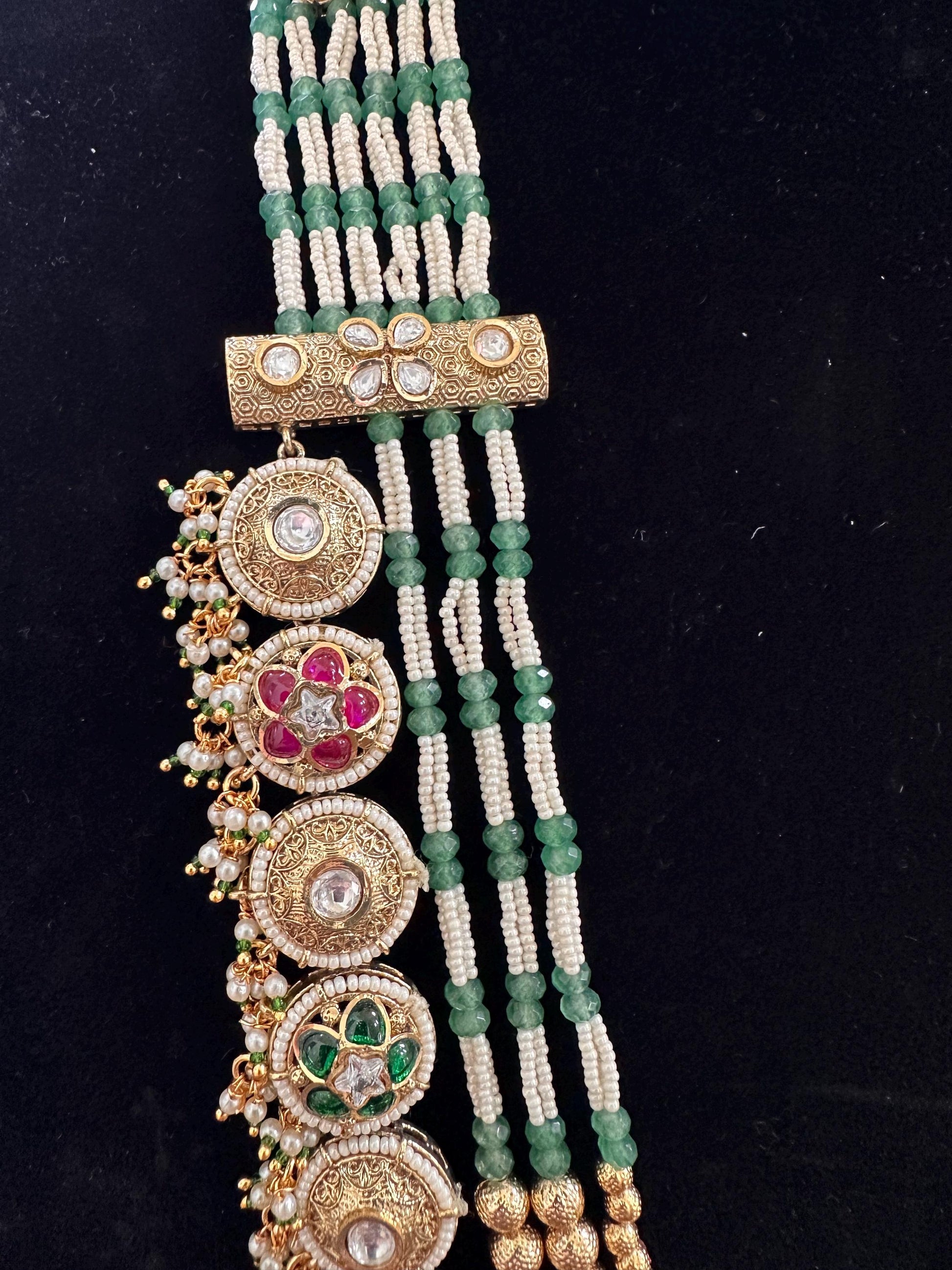 Pushpa 2 Rashmika Mandana inspired style Rajwadi necklace set long with polki and American diamonds, adjustable gold polished