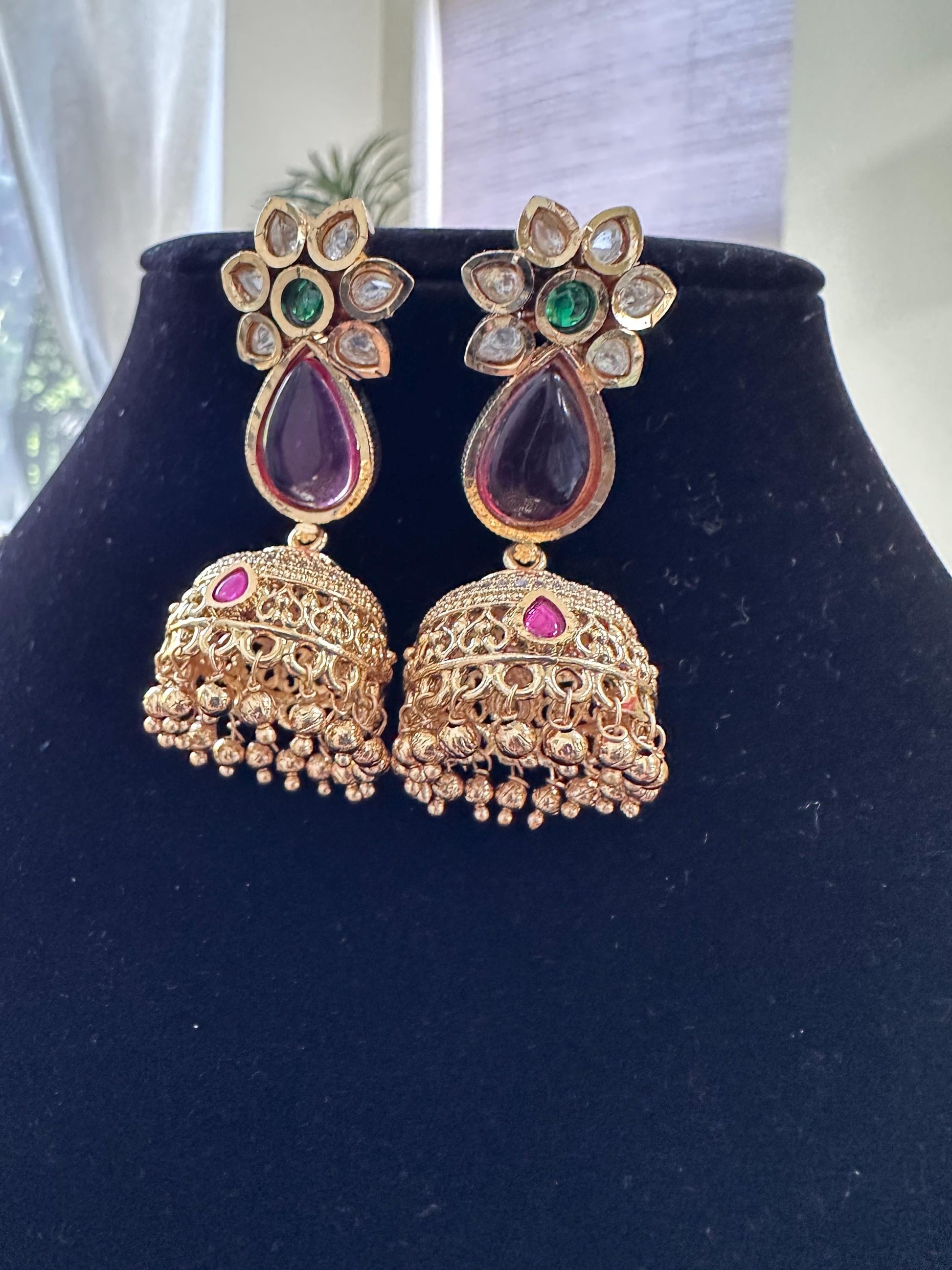 Rajwadi necklace set long, adjustable gold polished