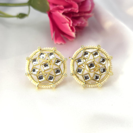 stud earrings kundan light weight light gold polished