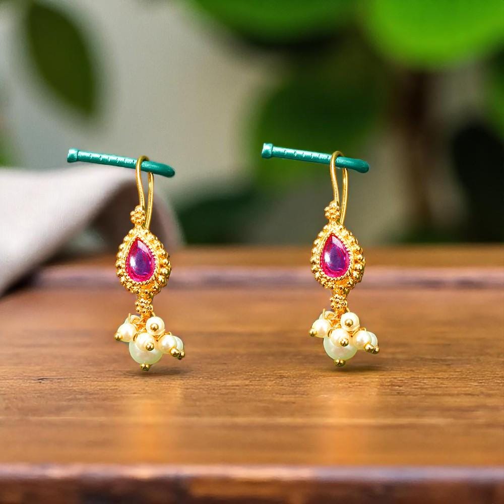 Maharashtrian Bugdi: Ruby Gold Plated Earrings