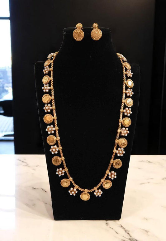 Antique gold finished long necklace set