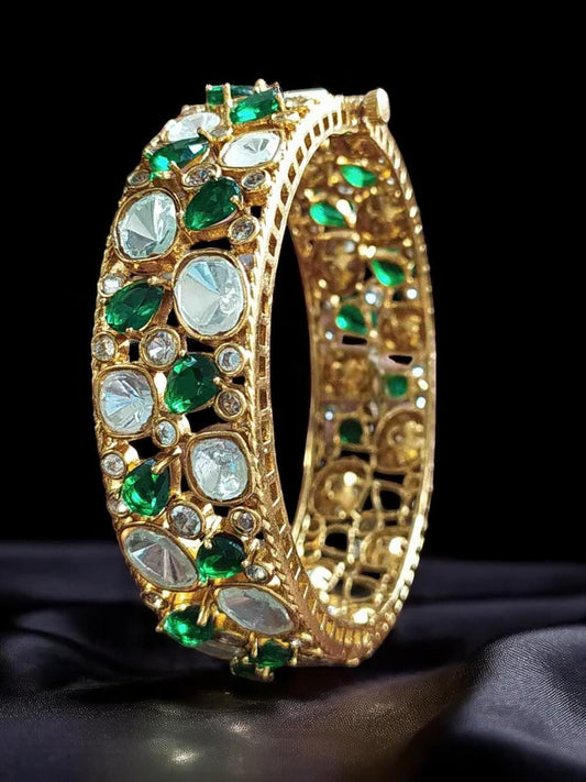 Polki and American diamonds kada bracelet gold polished