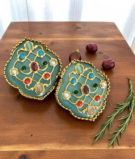 Big Stud earrings stone with inlay work and navratnas lightweight