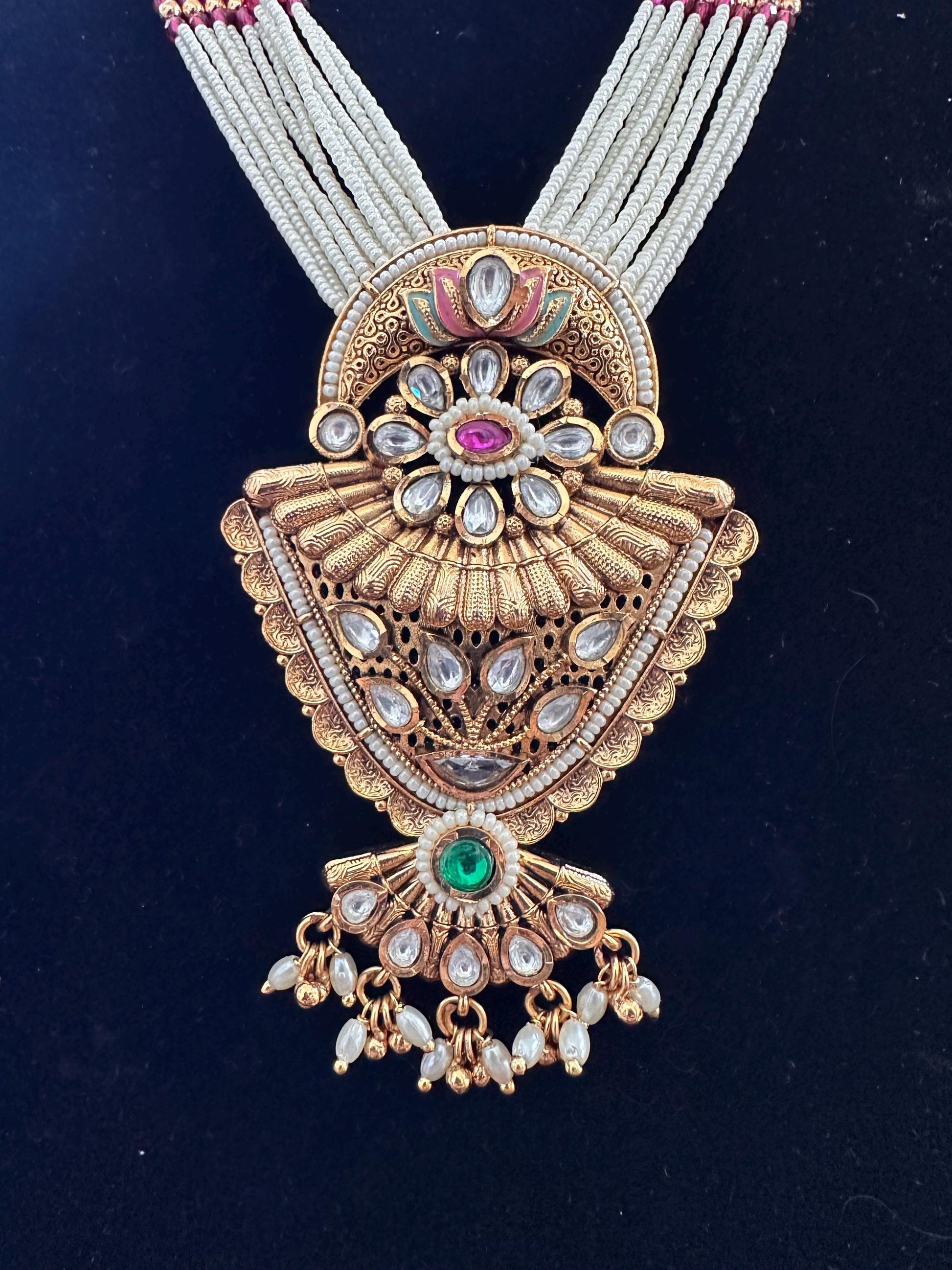 Rajwadi necklace set long, adjustable gold polished