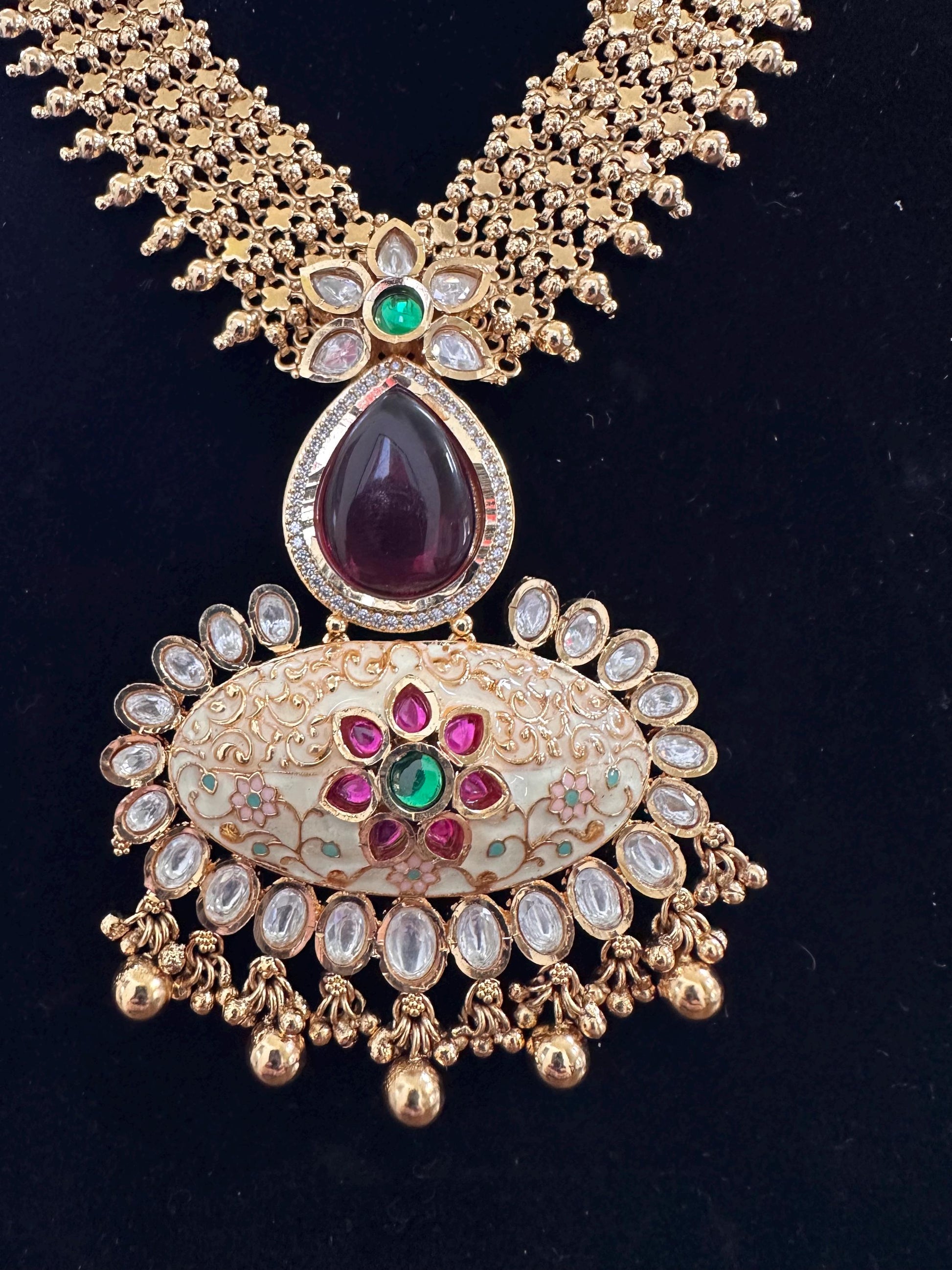 Rajwadi necklace set long, adjustable gold polished