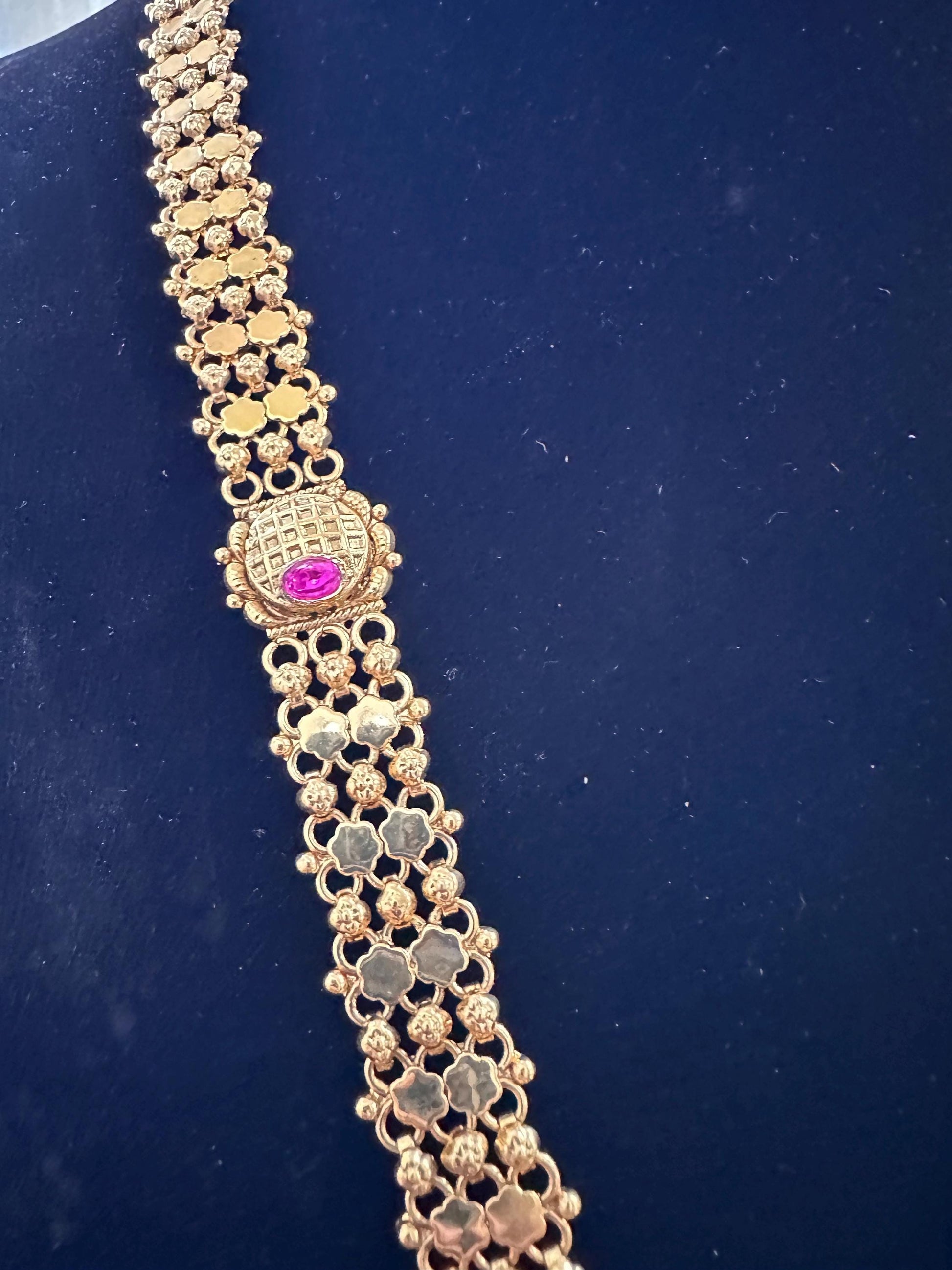 Rajwadi necklace set long, adjustable gold polished