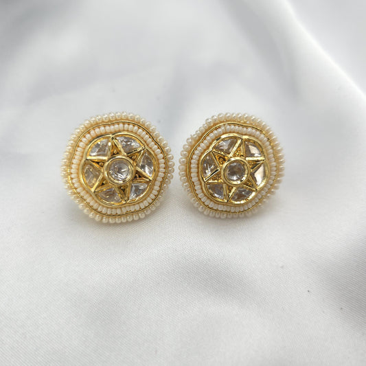 stud earrings mossanite with minawork back real look a like gold polished