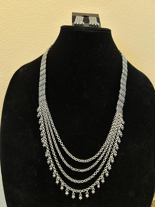 German silver long necklace set light weight