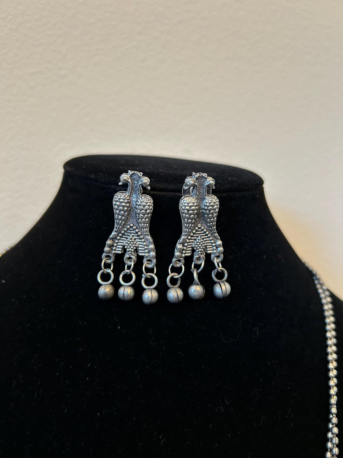Oxidized necklace set silver long light weight real silver lookalike