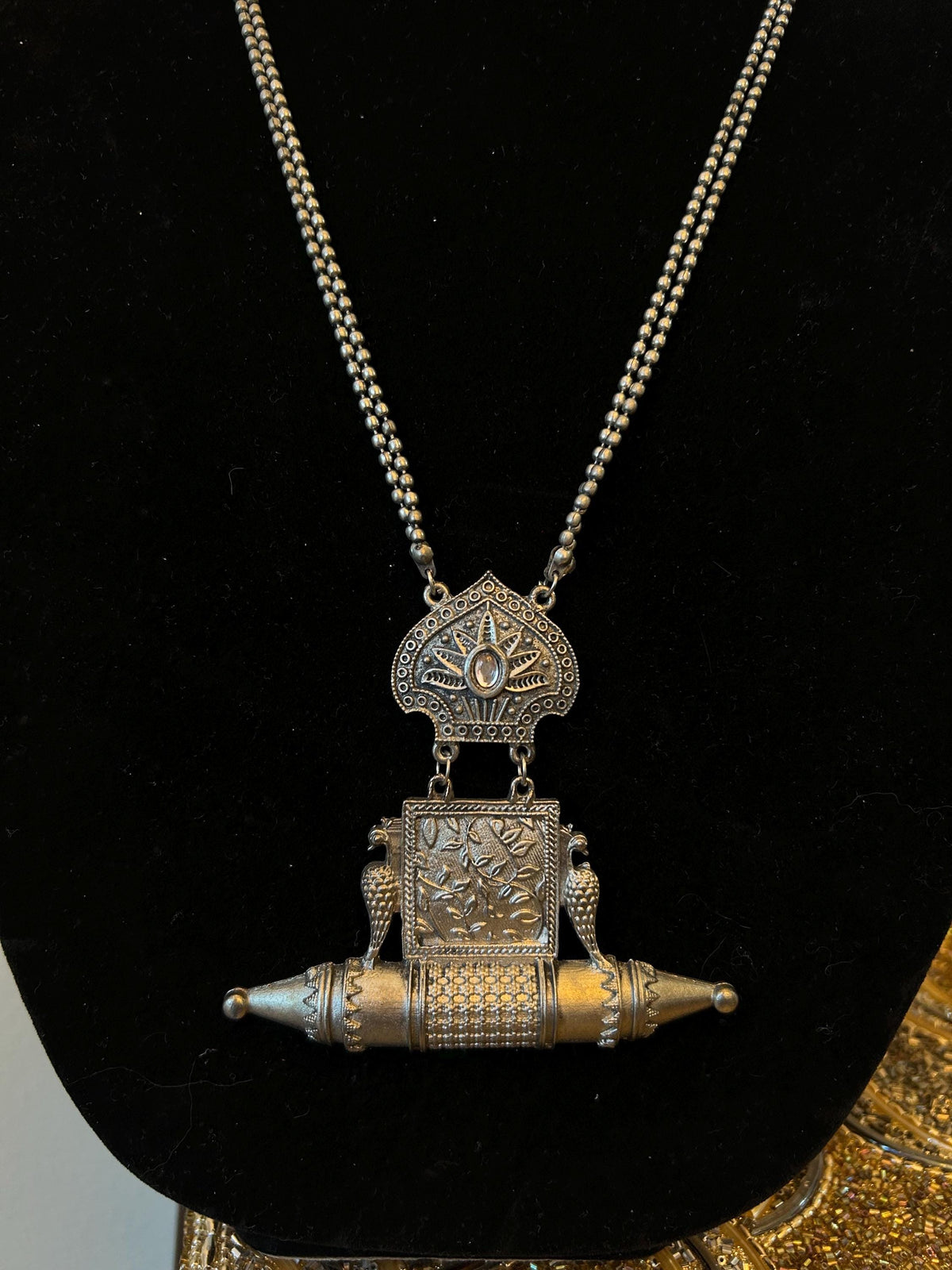 Oxidized necklace set silver long light weight real silver lookalike